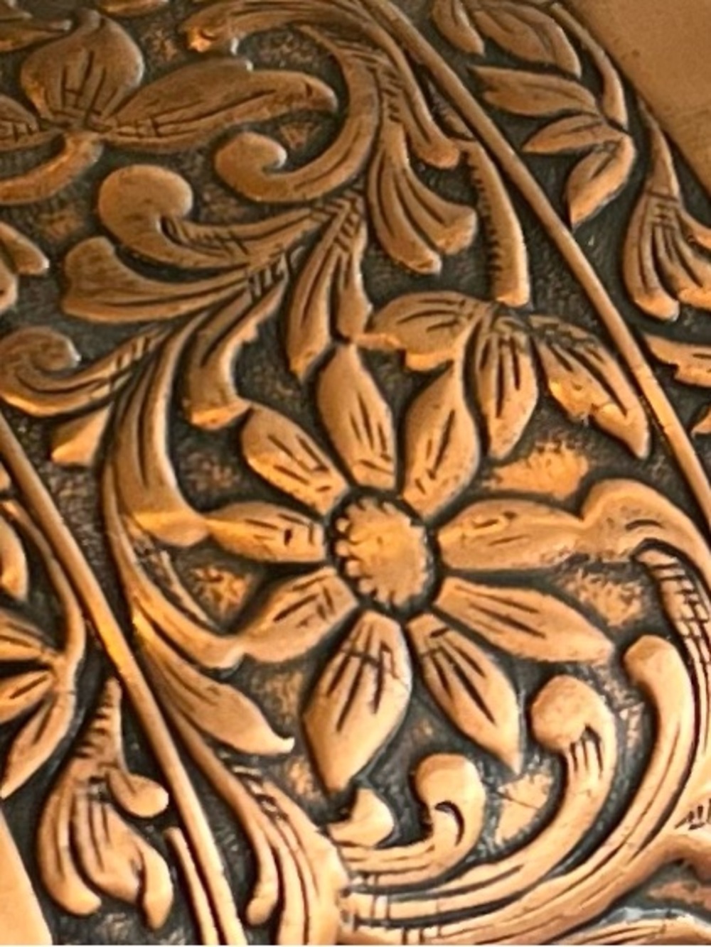 Wide Solid 100% Copper Engraved Floral Cuff Bracelet | Vintage Boho Artisan - Picture 4 of 9
